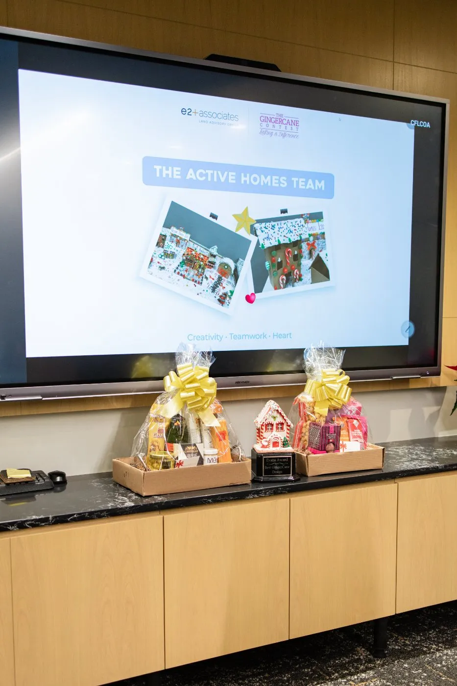 Wall screen showing GingerCane entries above a counter displaying gingerbread houses